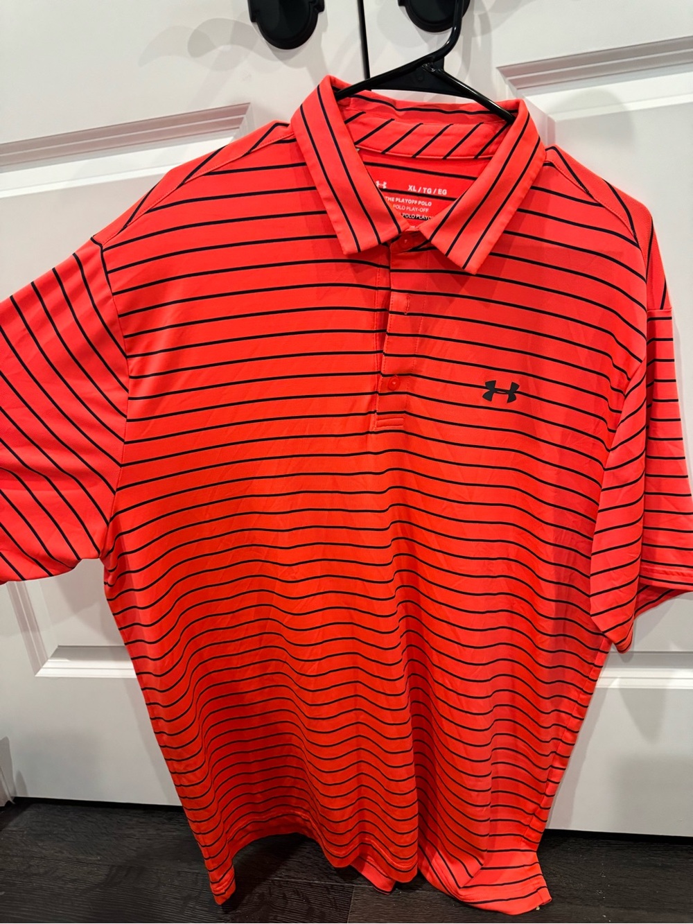 Under Armour Men's Coral Red & Black Striped Polo